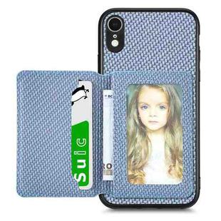 For iPhone XR Carbon Fiber Magnetic Card Bag Phone Case(Blue)