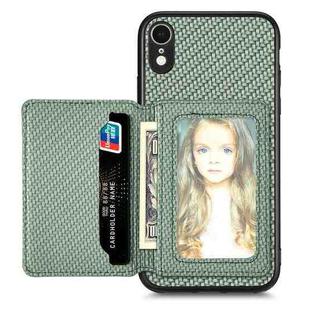 For iPhone XR Carbon Fiber Magnetic Card Bag Phone Case(Green)