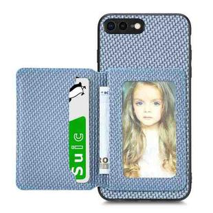 For iPhone SE 2022 / 2020 / 7 / 8 Carbon Fiber Magnetic Card Bag Phone Case(Blue)