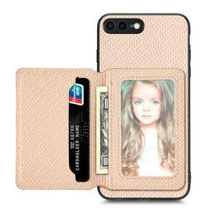 For iPhone 7 Plus / 8 Plus Carbon Fiber Magnetic Card Bag Phone Case(Khaki)