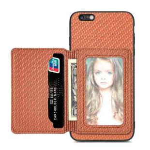 For iPhone 6 Plus / 6s Plus Carbon Fiber Magnetic Card Bag Phone Case(Brown)