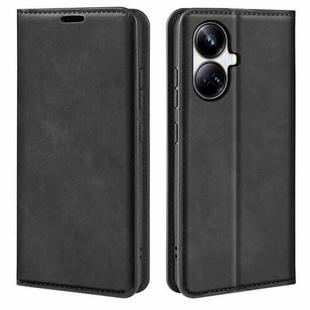 For Realme 10 Pro+ Retro-skin Magnetic Suction Leather Phone Case(Black)