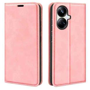 For Realme 10 Pro+ Retro-skin Magnetic Suction Leather Phone Case(Pink)