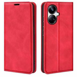 For Realme 10 Pro+ Retro-skin Magnetic Suction Leather Phone Case(Red)