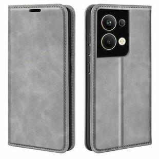 For OPPO Reno9 Pro+ Retro-skin Magnetic Suction Leather Phone Case(Grey)