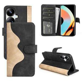 For Realme 10 Pro+ Stitching Horizontal Flip Leather Phone Case(Black)