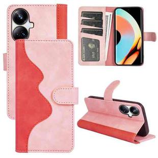 For Realme 10 Pro+ Stitching Horizontal Flip Leather Phone Case(Pink Red)