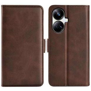For Realme 10 Pro+ Dual-side Magnetic Buckle Horizontal Flip Leather Phone Case(Brown)