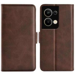 For OPPO Reno 9 Pro Plus Dual-side Magnetic Buckle Horizontal Flip Leather Phone Case(Brown)