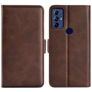 For Motolora Moto G Play 2023 Dual-side Magnetic Buckle Horizontal Flip Leather Phone Case(Brown)