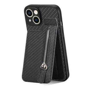 For iPhone 14 Pro Carbon Fiber Vertical Flip Zipper Phone Case(Black)