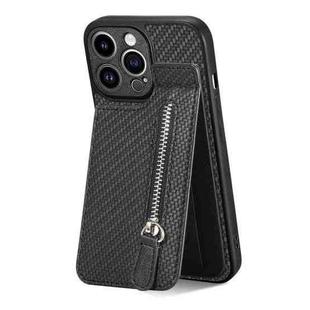 For iPhone 13 Pro Carbon Fiber Vertical Flip Zipper Phone Case(Black)