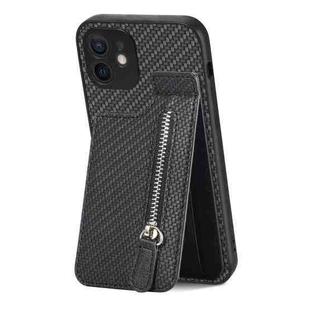 For iPhone 12 mini Carbon Fiber Vertical Flip Zipper Phone Case(Black)
