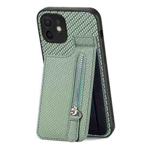 For iPhone 12 mini Carbon Fiber Vertical Flip Zipper Phone Case(Green)