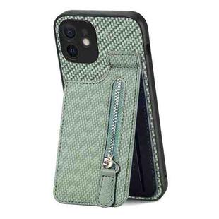 For iPhone 12 Carbon Fiber Vertical Flip Zipper Phone Case(Green)