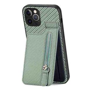 For iPhone 12 Pro Max Carbon Fiber Vertical Flip Zipper Phone Case(Green)