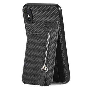For iPhone X / XS Carbon Fiber Vertical Flip Zipper Phone Case(Black)