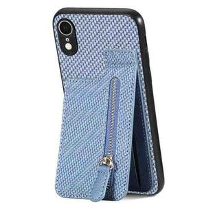 For iPhone XR Carbon Fiber Vertical Flip Zipper Phone Case(Blue)