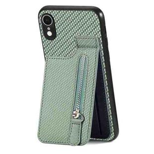For iPhone XR Carbon Fiber Vertical Flip Zipper Phone Case(Green)