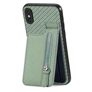 For iPhone XS Max Carbon Fiber Vertical Flip Zipper Phone Case(Green)
