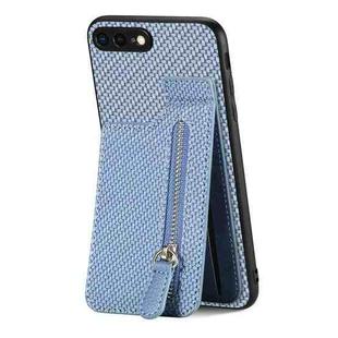 For iPhone SE 2022 / 2020 / 7 / 8 Carbon Fiber Vertical Flip Zipper Phone Case(Blue)