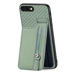For iPhone SE 2022 / 2020 / 7 / 8 Carbon Fiber Vertical Flip Zipper Phone Case(Green)