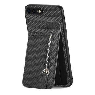 For iPhone 7 Plus / 8 Plus Carbon Fiber Vertical Flip Zipper Phone Case(Black)