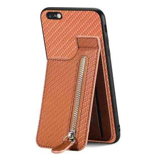 For iPhone 6 / 6s Carbon Fiber Vertical Flip Zipper Phone Case(Brown)