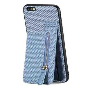 For iPhone 6 Plus / 6s Plus Carbon Fiber Vertical Flip Zipper Phone Case(Blue)