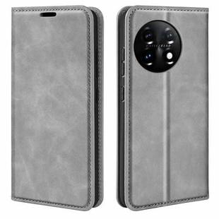 For OnePlus 11  Retro-skin Magnetic Suction Leather Phone Case(Grey)