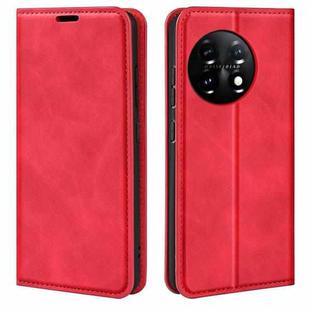 For OnePlus 11  Retro-skin Magnetic Suction Leather Phone Case(Red)