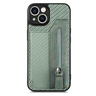 For iPhone 14 Plus Carbon Fiber Horizontal Flip Zipper Wallet Phone Case(Green)