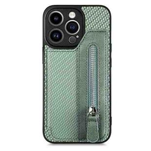 For iPhone 13 Pro Carbon Fiber Horizontal Flip Zipper Wallet Phone Case(Green)