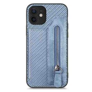 For iPhone 11 Carbon Fiber Horizontal Flip Zipper Wallet Phone Case(Blue)