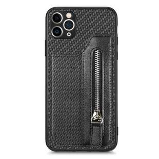 For iPhone 11 Pro Carbon Fiber Horizontal Flip Zipper Wallet Phone Case(Black)