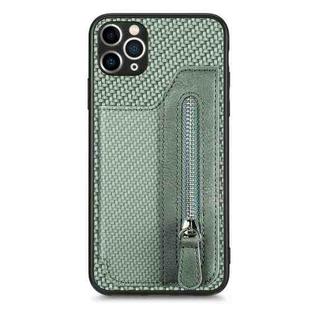 For iPhone 11 Pro Carbon Fiber Horizontal Flip Zipper Wallet Phone Case(Green)