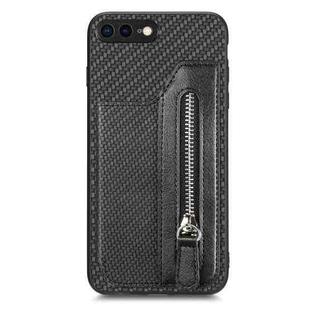 For iPhone SE 2022 / 2020 / 7 / 8 Carbon Fiber Horizontal Flip Zipper Wallet Phone Case(Black)