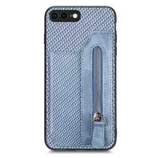 For iPhone SE 2022 / 2020 / 7 / 8 Carbon Fiber Horizontal Flip Zipper Wallet Phone Case(Blue)