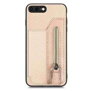 For iPhone SE 2022 / 2020 / 7 / 8 Carbon Fiber Horizontal Flip Zipper Wallet Phone Case(Khaki)