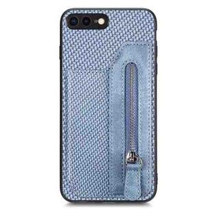 For iPhone 7 Plus / 8 Plus Carbon Fiber Horizontal Flip Zipper Wallet Phone Case(Blue)