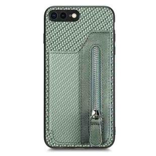 For iPhone 7 Plus / 8 Plus Carbon Fiber Horizontal Flip Zipper Wallet Phone Case(Green)
