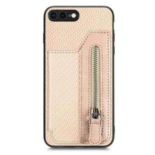 For iPhone 7 Plus / 8 Plus Carbon Fiber Horizontal Flip Zipper Wallet Phone Case(Khaki)