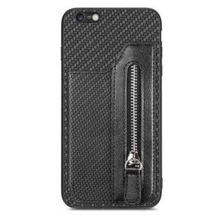 For iPhone 6 / 6s Carbon Fiber Horizontal Flip Zipper Wallet Phone Case(Black)