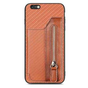 For iPhone 6 / 6s Carbon Fiber Horizontal Flip Zipper Wallet Phone Case(Brown)