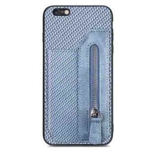 For iPhone 6 Plus / 6s Plus Carbon Fiber Horizontal Flip Zipper Wallet Phone Case(Blue)