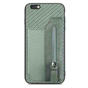 For iPhone 6 Plus / 6s Plus Carbon Fiber Horizontal Flip Zipper Wallet Phone Case(Green)