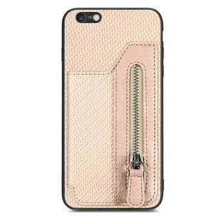 For iPhone 6 Plus / 6s Plus Carbon Fiber Horizontal Flip Zipper Wallet Phone Case(Khaki)