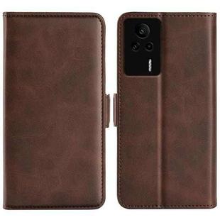 For Xiaomi Redmi K60E Dual-side Magnetic Buckle Horizontal Flip Leather Phone Case(Brown)