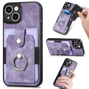 For iPhone 14 Pro Retro Skin-feel Ring Card Wallet Phone Case(Purple)