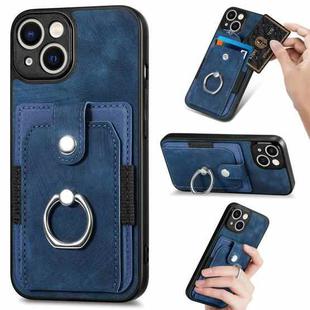 For iPhone 14 Pro Max Retro Skin-feel Ring Card Wallet Phone Case(Blue)